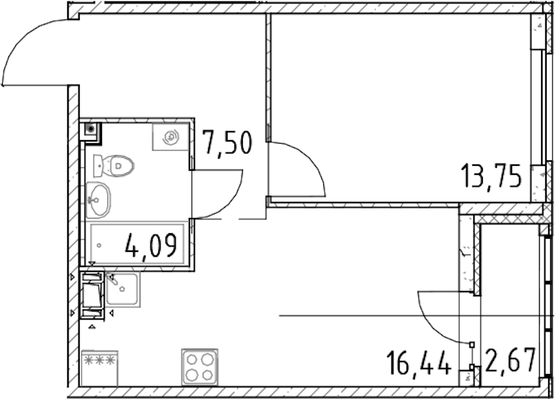 1-комнатная квартира 41.78 м², 6/17 эт., ЖК «Город Первых»